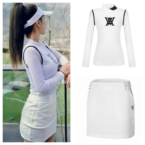 Summer Golf Clothing Women's Round Neck Long Sleeve Sunscreen Pleated skirt Polo