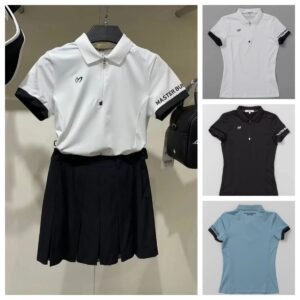 Golf women's short sleeve Polo Shirt with zipper collar outdoors slim fit sports jersey