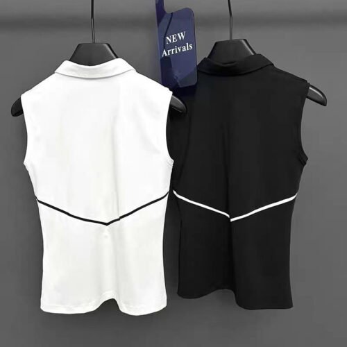 Golf Women's Summer Breathable Elastic Sleeveless outdoor versatile sports zipper polo shirt - Image 3