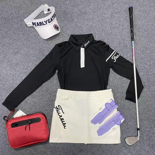 Summer new Golf women's quick drying white long sleeved T-shirt top, sports slim fit short skirt - Image 3