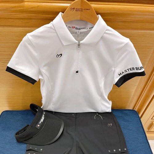 Golf women's short sleeve Polo Shirt with zipper collar outdoors slim fit sports jersey - Image 4