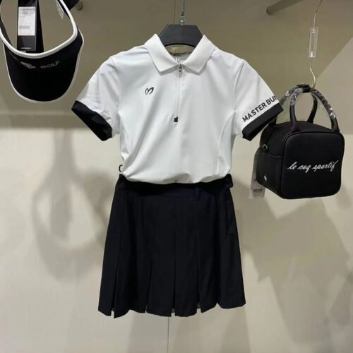 Golf women's short sleeve Polo Shirt with zipper collar outdoors slim fit sports jersey - Image 3